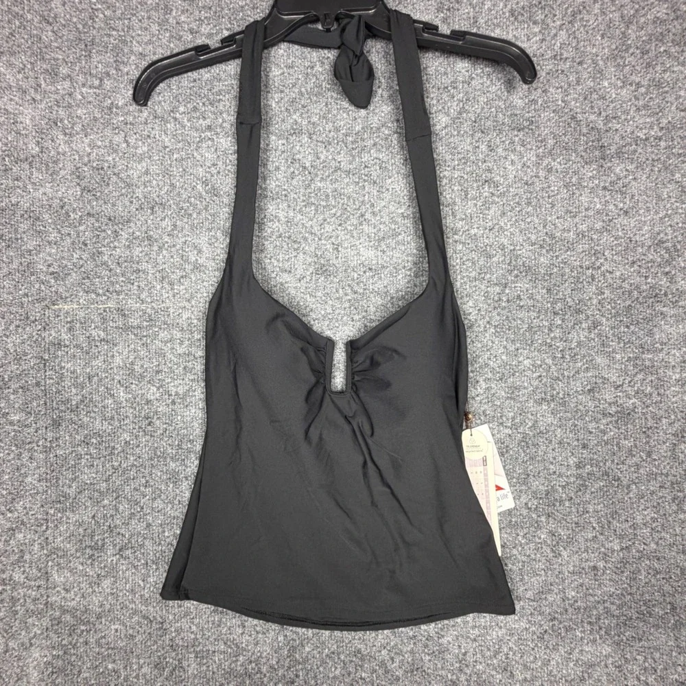 Calia Pure Black U-Bar Halter Tankini Swim Top UPF 50+ WSA15302 Womens Small